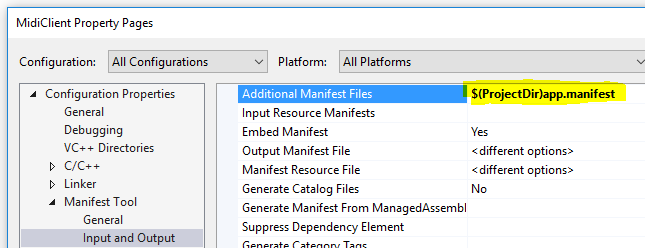 Application Manifest Path