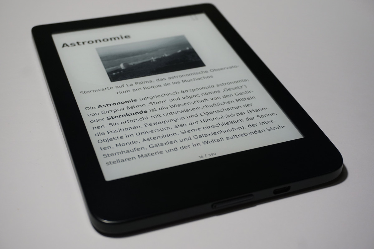 eBook of the German article about astronomy on a Tolino eBook-reader.