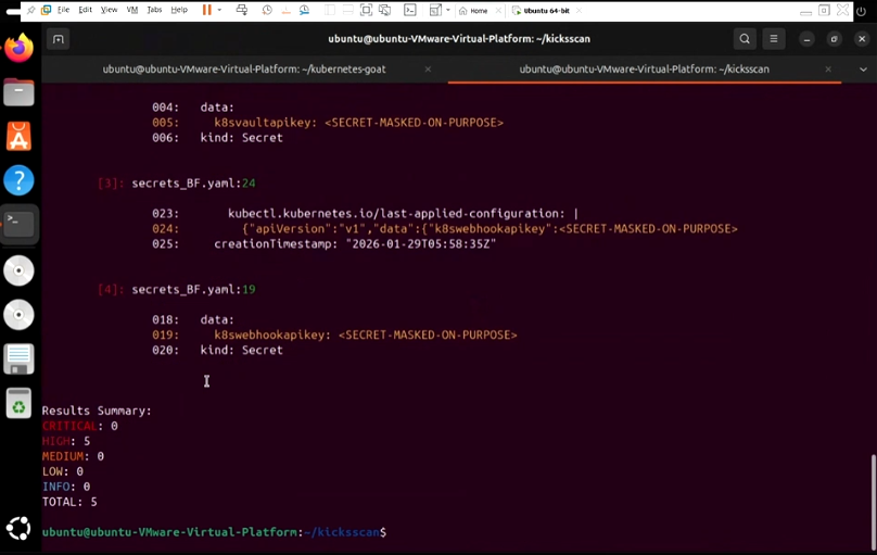 KICS scan report indicating exposed configuration secrets