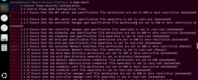 kube-bench audit checks against CIS benchmarks
