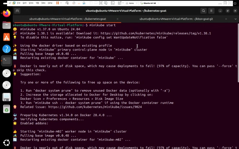 Starting the local minikube cluster inside the Ubuntu VM