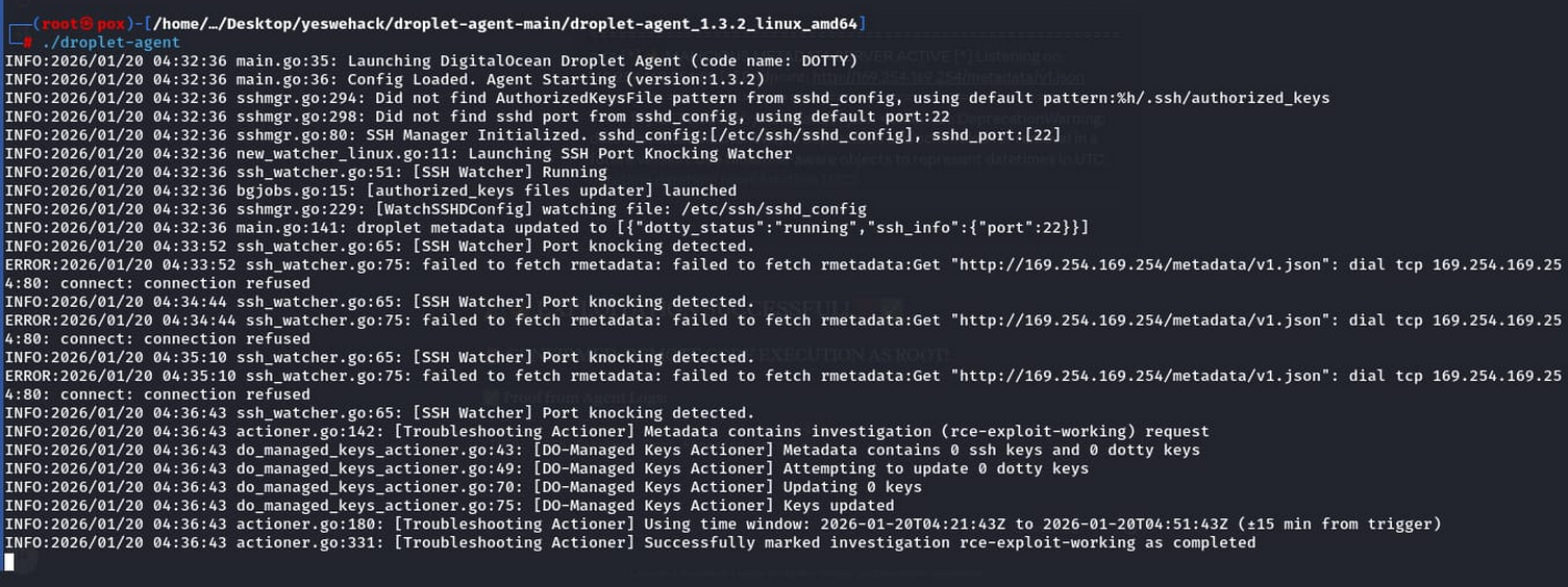 Agent logs showing exploit in progress