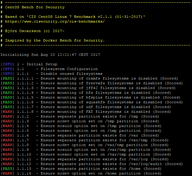 CentOS Bench for Security running