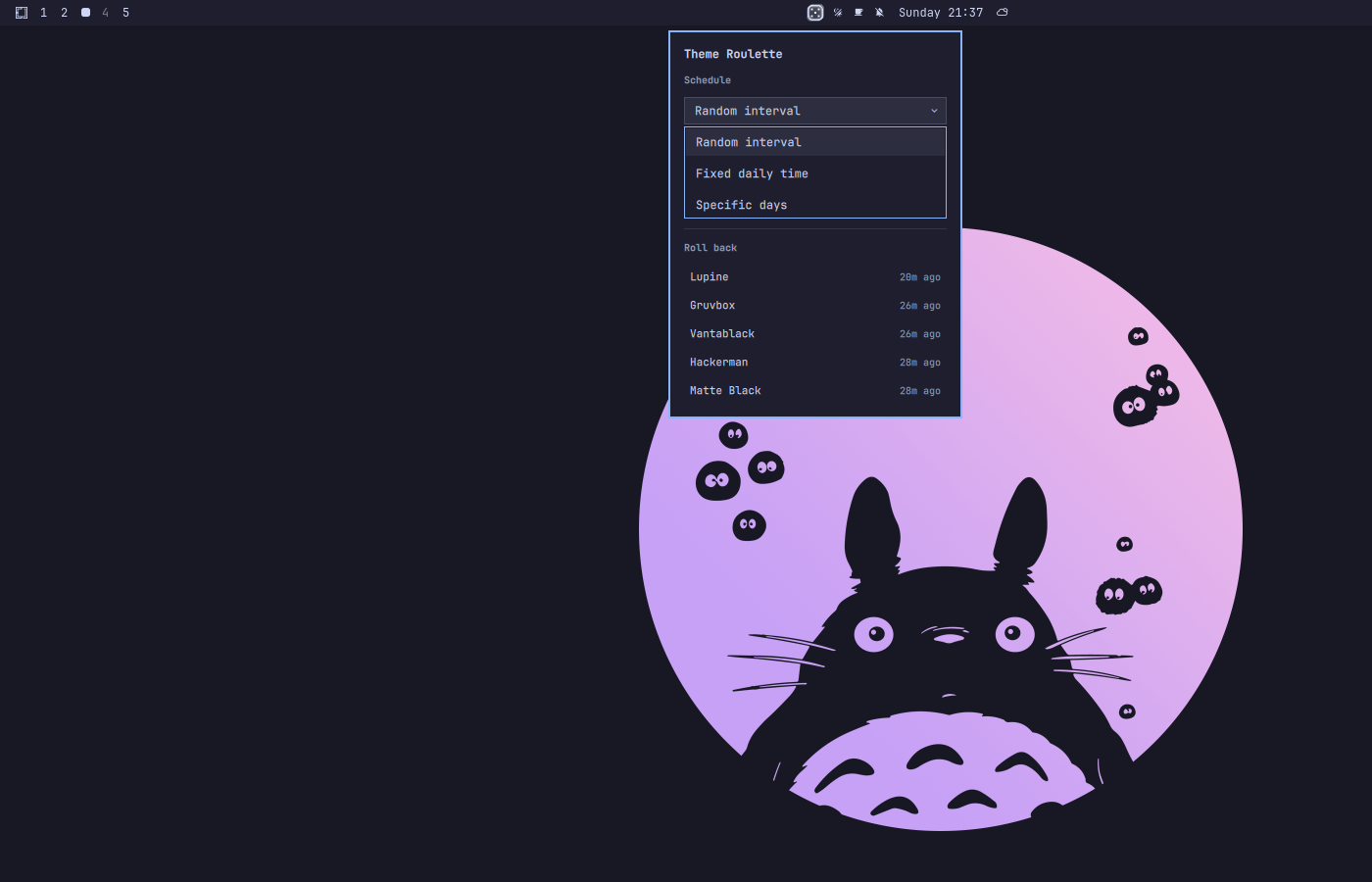 Right-click menu: schedule controls and rollback list