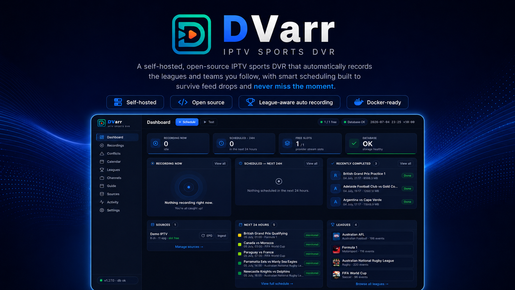 DVarr — self-hosted IPTV sports DVR