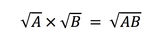 Imagem mostrando a propriedade radical do produto. A raiz quadrada de A multiplicada pela raiz quadrada de B é equivalente à raiz quadrada de A multiplicada por B.