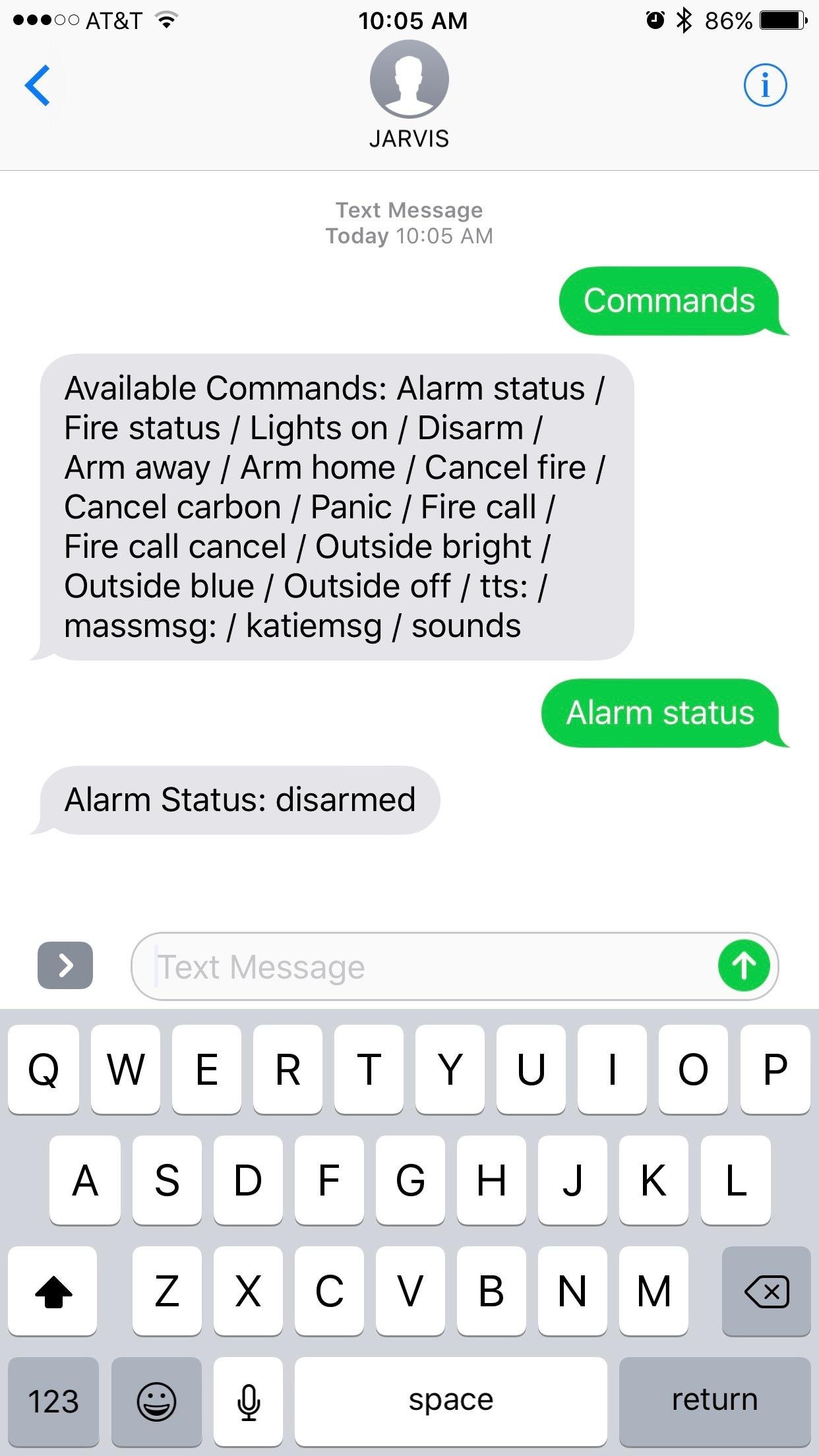 Screenshot of Jarvis SMS