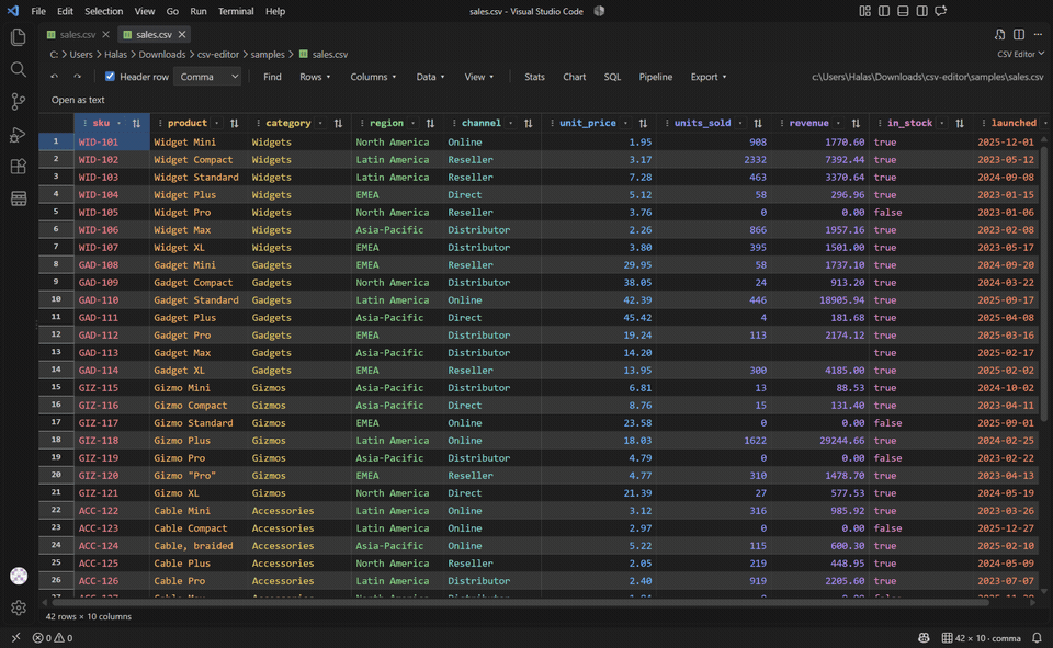 CSV Editor in action