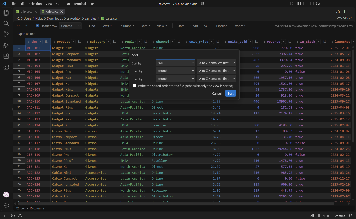 Multi-level Sort dialog