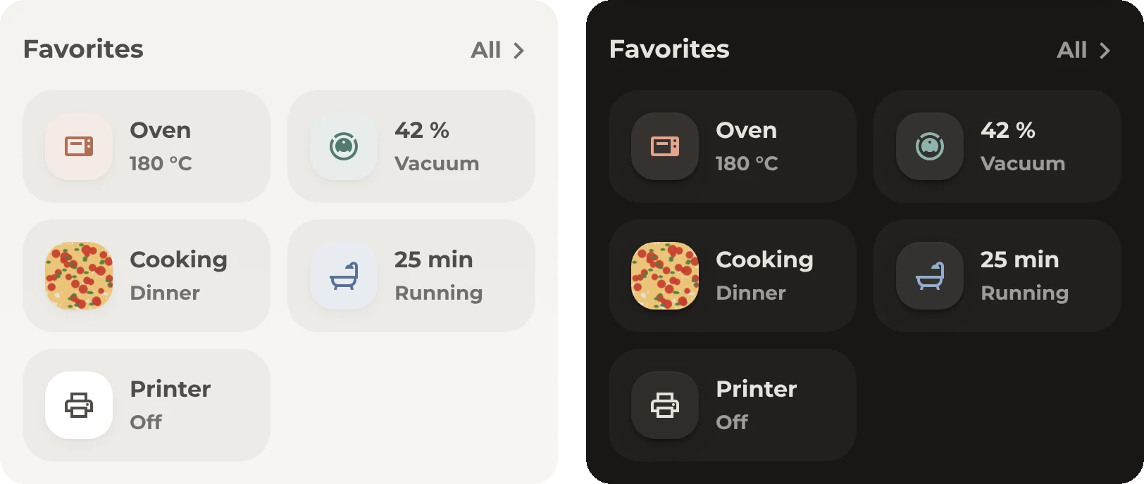 Six favorite tiles in light and dark mode