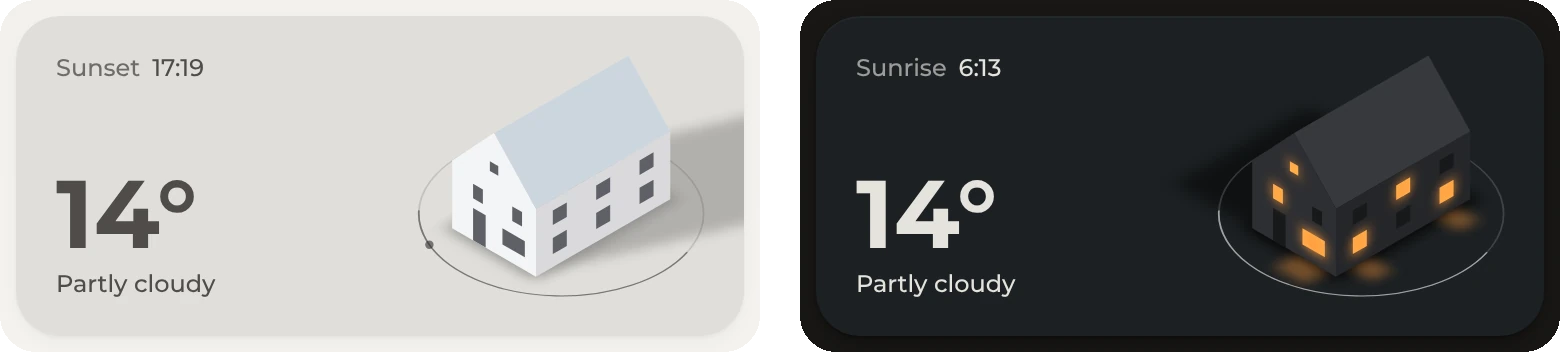 The weather card in light and dark mode