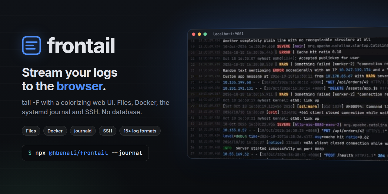frontail: stream your logs to the browser