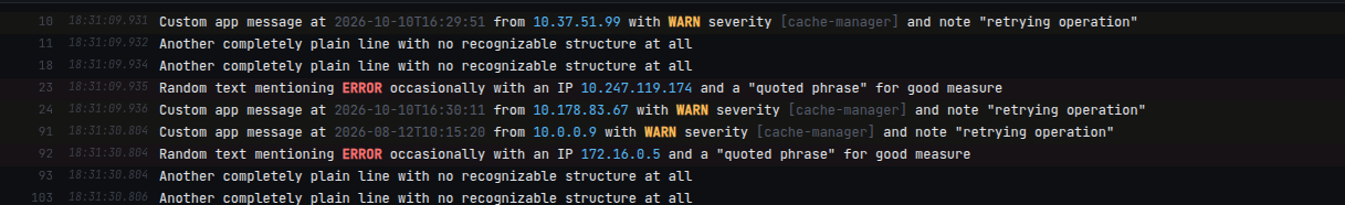 Unstructured log with generic fallback coloring