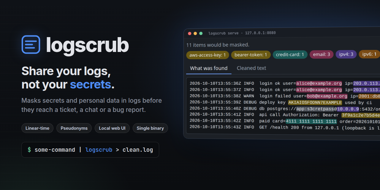 logscrub: share your logs, not your secrets