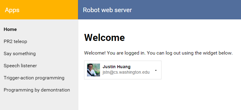 Screenshot of robot web server home page.