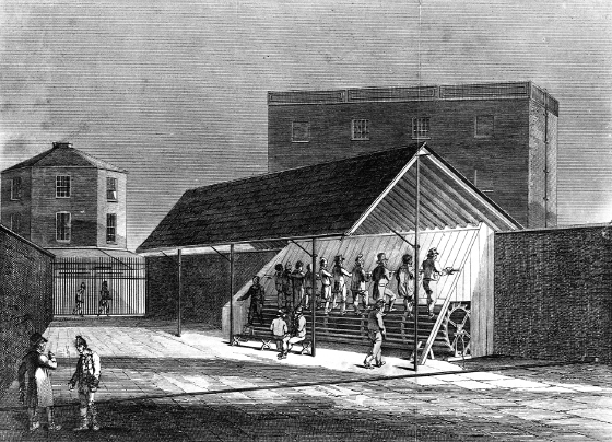 []{#c10752_004.xhtml#fig_008}[[Figure 4.8](#c10752_004.xhtml#fig_008a)]{.figureLabel} Prisoners on a treadmill at the Brixton House of Correction (Corbis).
