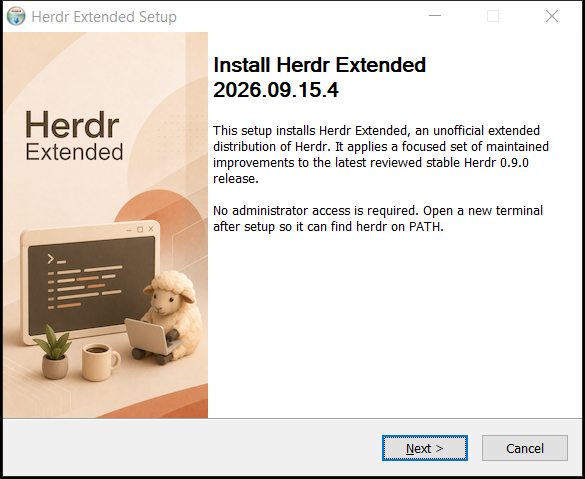 Herdr Extended setup welcome page