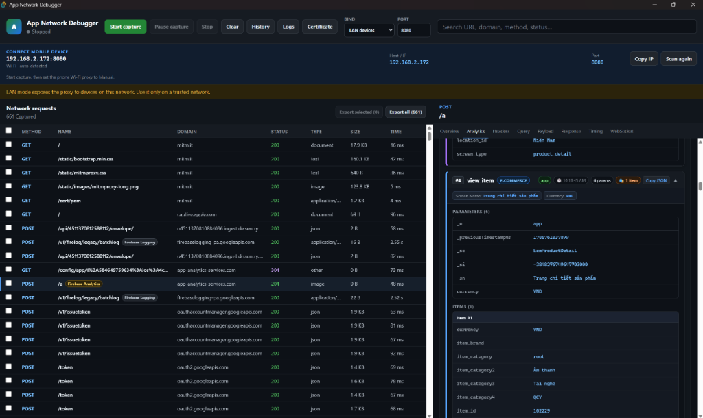 Firebase Analytics Protobuf decoding with event cards and items breakdown