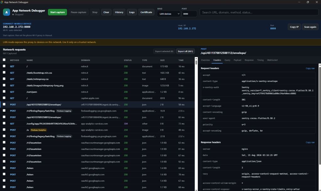 Inspect HTTP/HTTPS request headers and payloads
