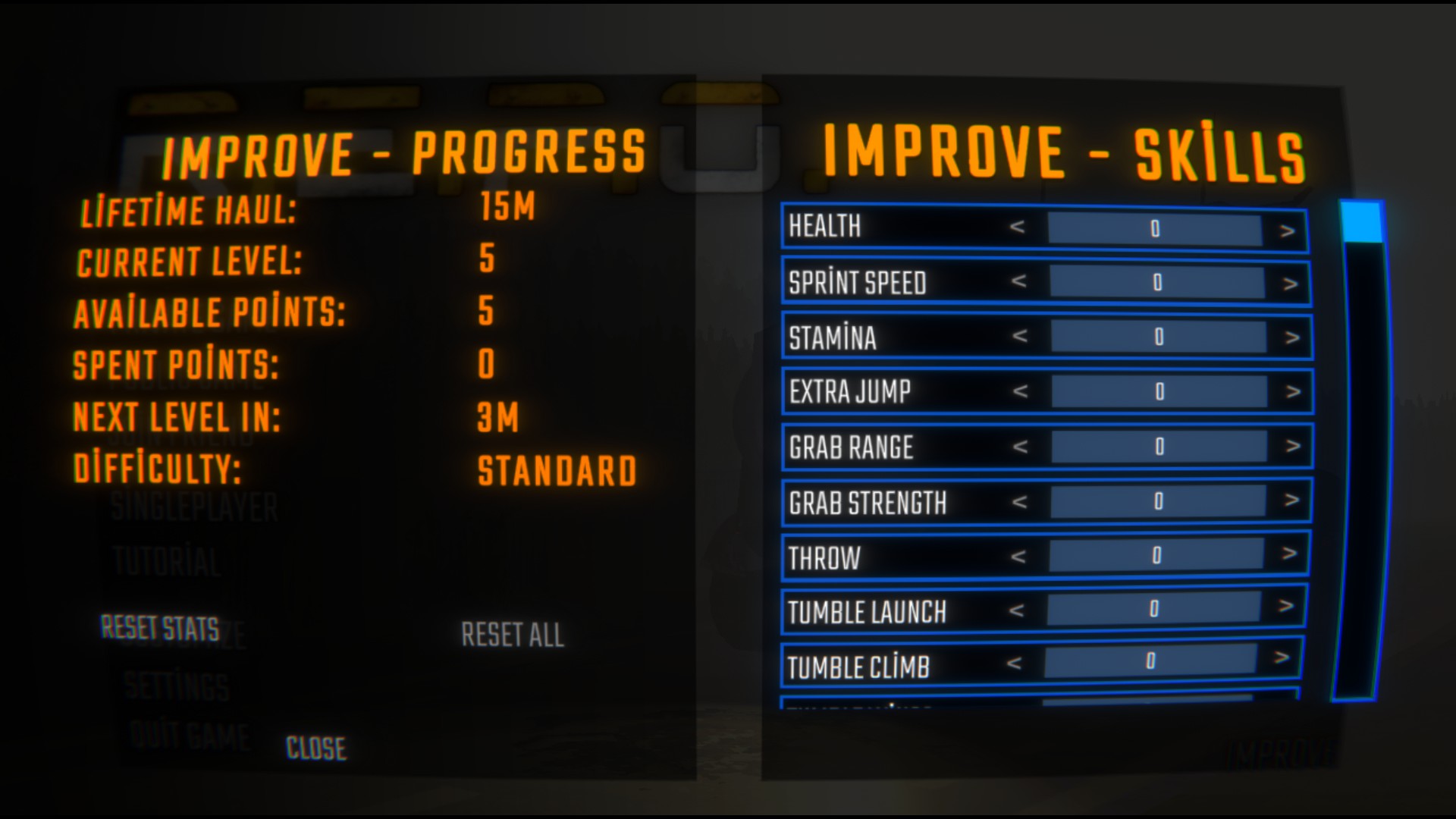 Improve menu before spending points