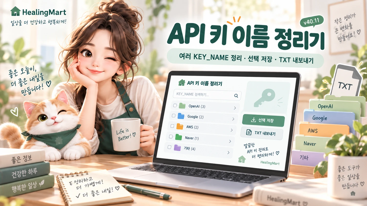 필요한 API 키와 환경변수를 선택해 프로젝트별 TXT로 정리하는 모습