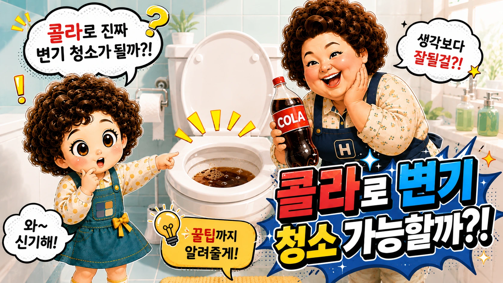 힐링마마와 손녀가 콜라로 변기 청소가 가능한지 재미있게 묻는 대표 이미지