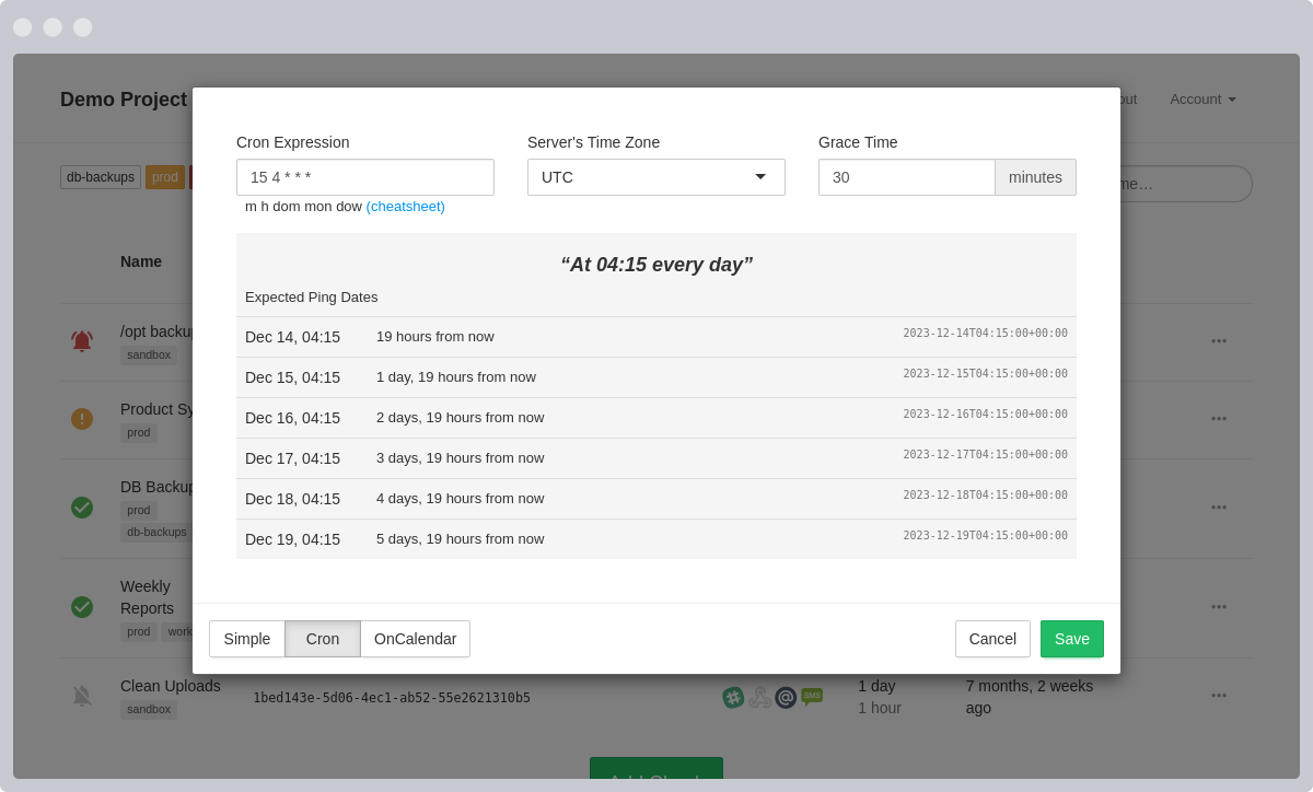 Cron Dialog Screenshot of Cron dialog