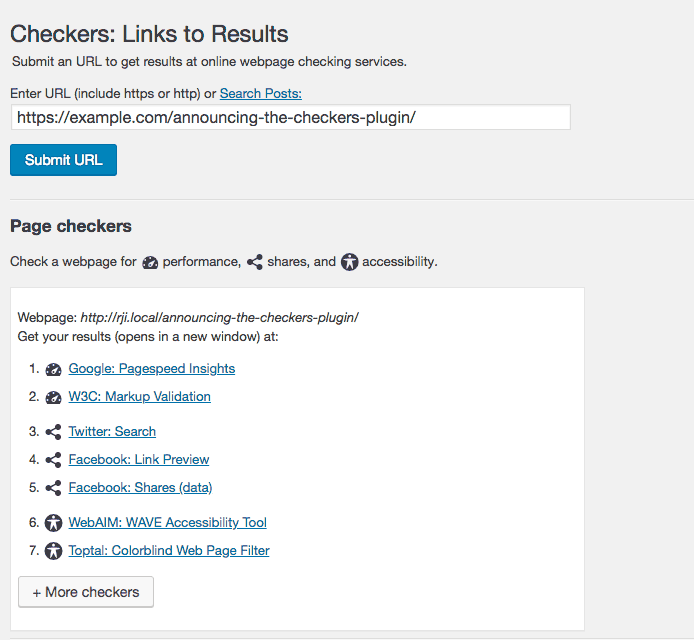 Submit the URL for links to results at webpage-checking services.