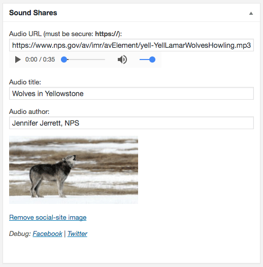 Sound Shares meta box in the Edit Post screen.