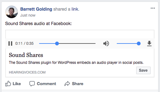Facebook post playing embedded audio.