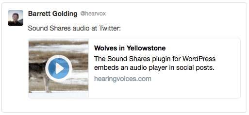 Twitter post with audio play button.