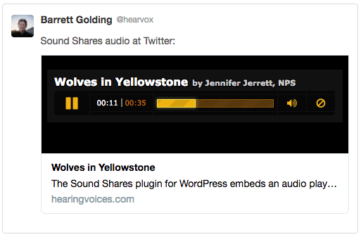 Twitter post playing embedded audio.