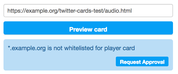 Twitter card validator's Request Approval button.
