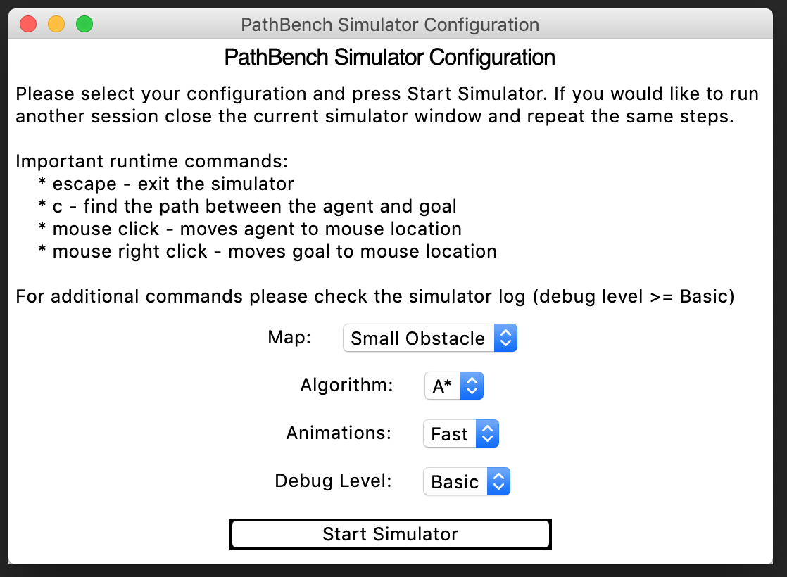 PathBench Simulator Configuration