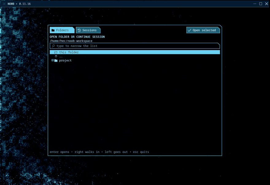 A new folder typed into the picker, then the window opening into it