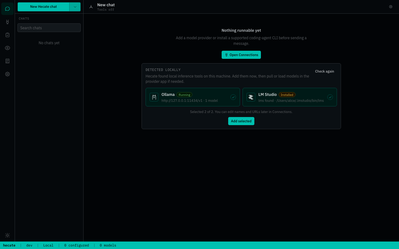 Chats first-run state — detected local providers and one-click Add detected providers setup