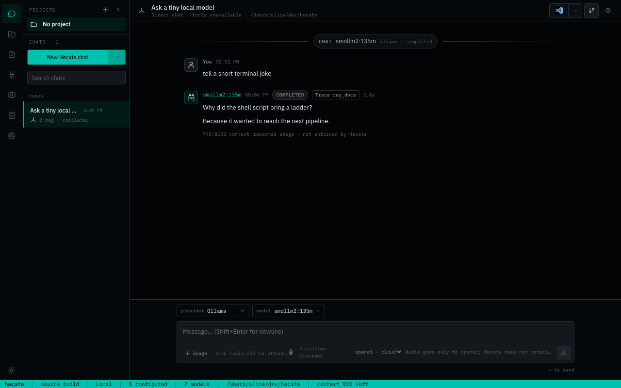 Hecate Chat with a selected model that cannot call tools, falling back to direct chat