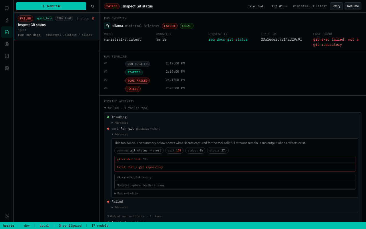 Tasks workspace — task list with run state and approval queue