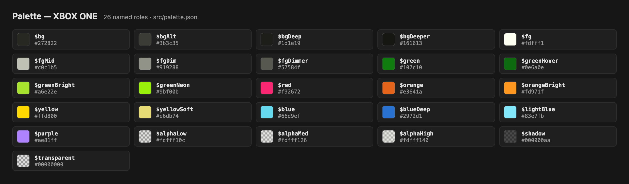 XBOX ONE (2013) palette