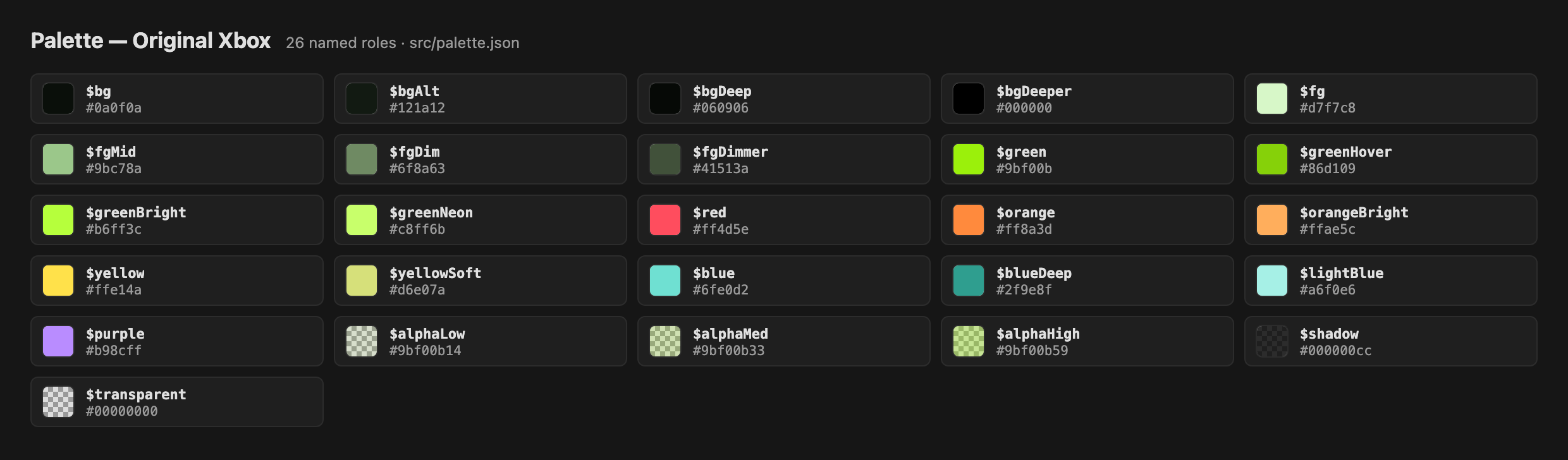 XBOX (Original 2001) palette