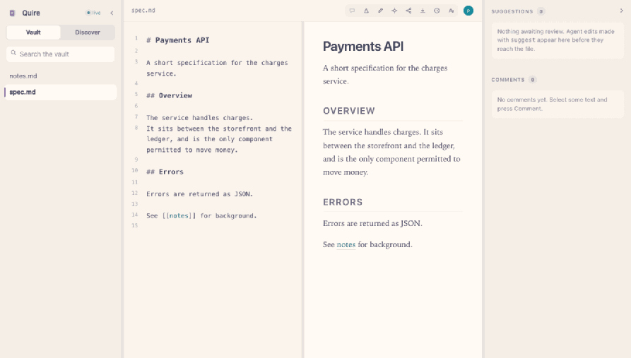Quire: a person and an agent editing the same document at once