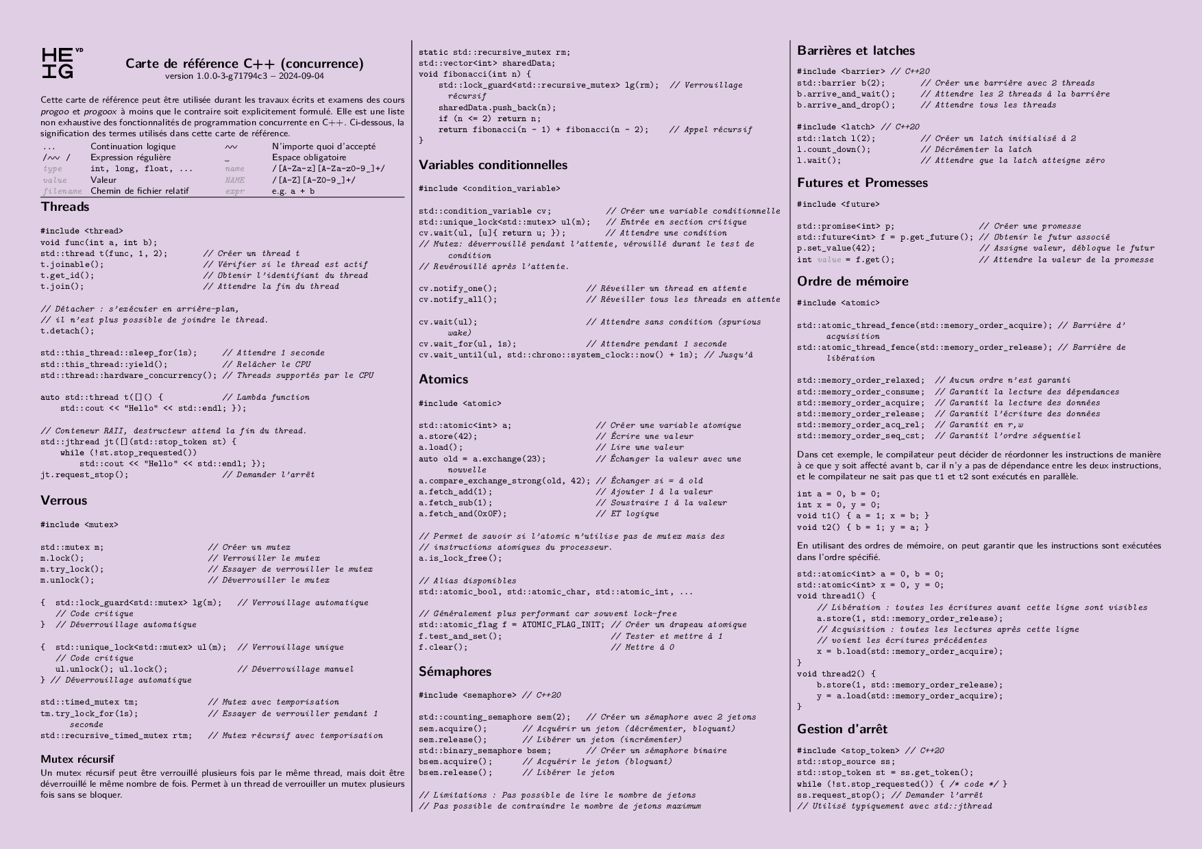 Carte de référence Programmation concurrente