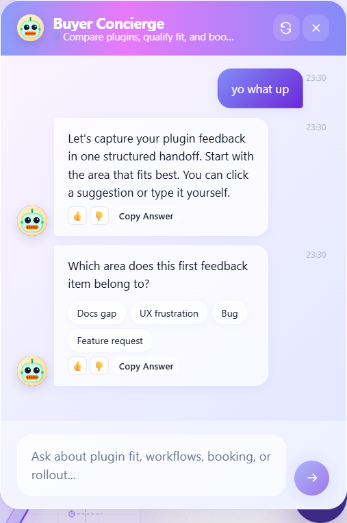 Widget close-up conversation snapshot