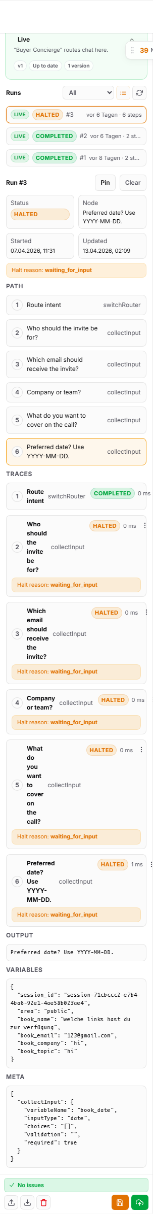 Workflow runs tab — completed run selected
