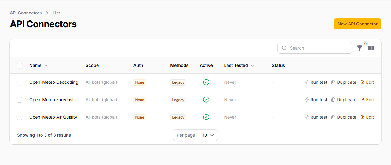 API connectors list