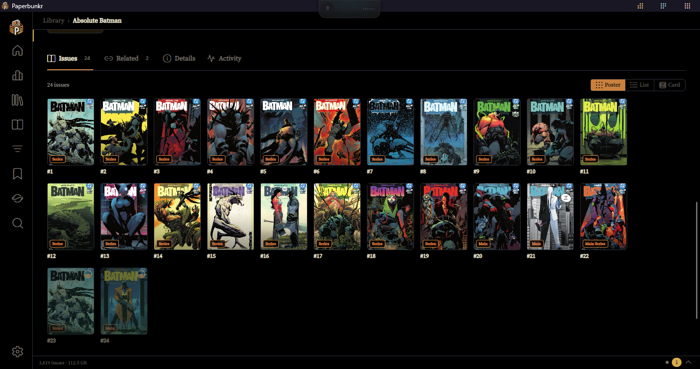 A series' Issues tab in poster view