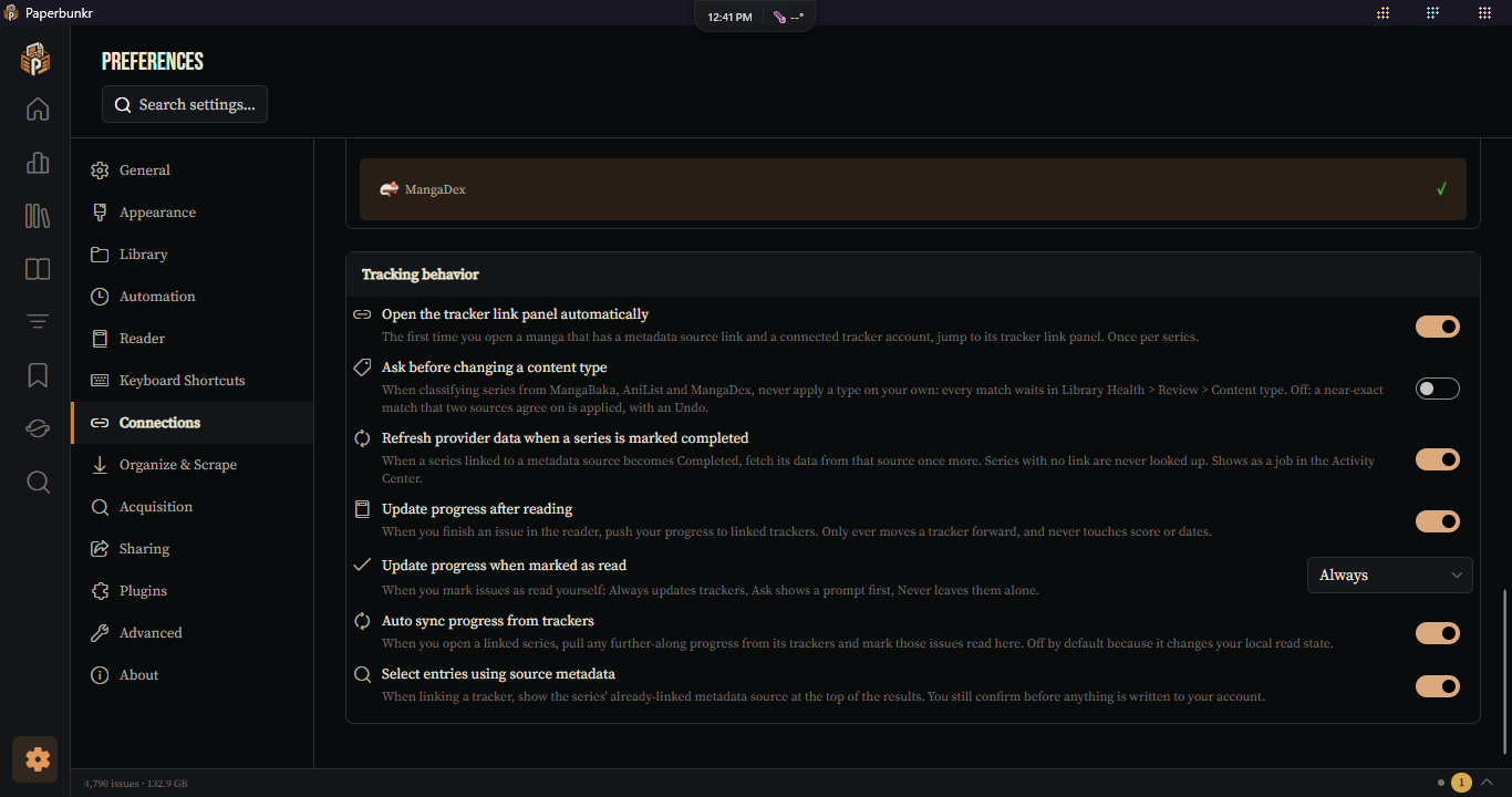 Preferences, Connections, Tracking behavior