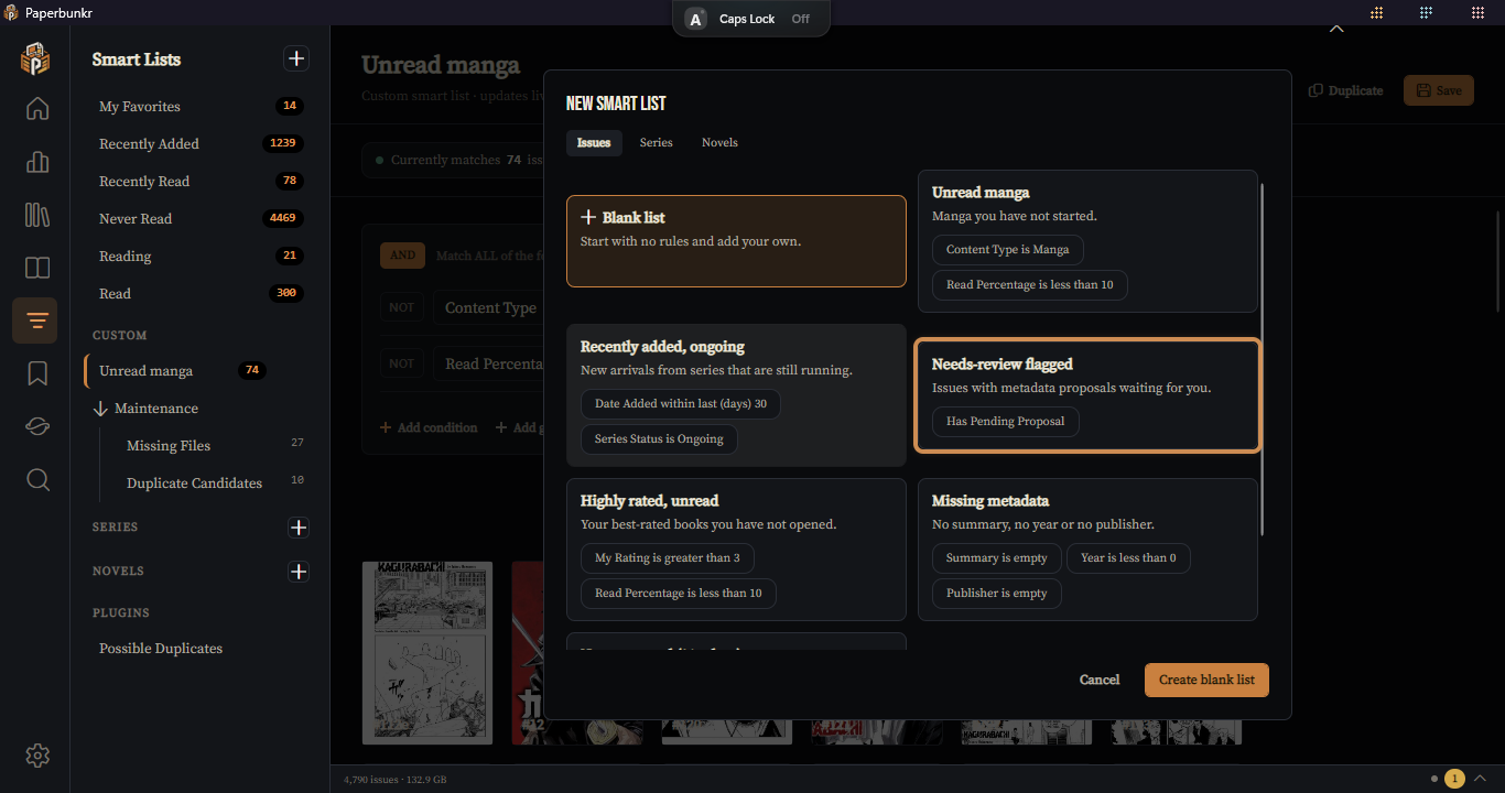 The New Smart List template gallery