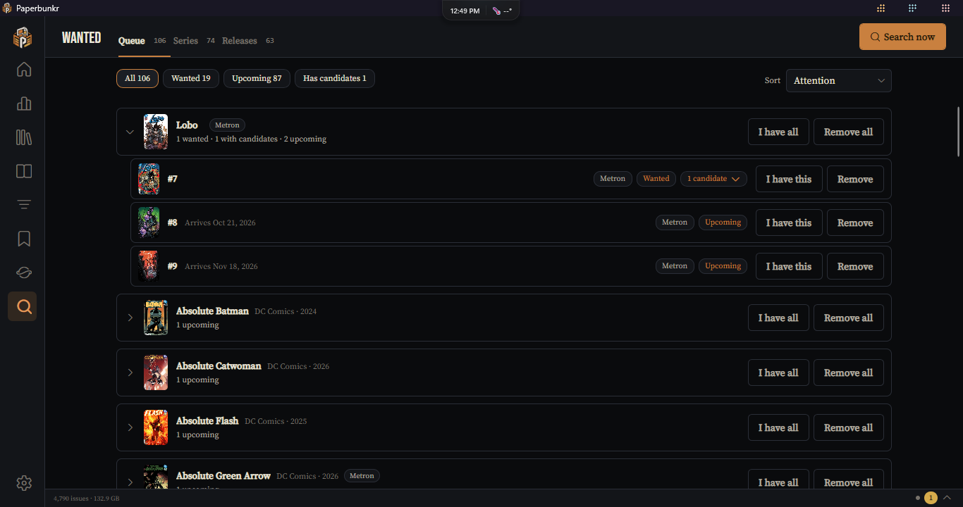 The Wanted screen, Queue tab