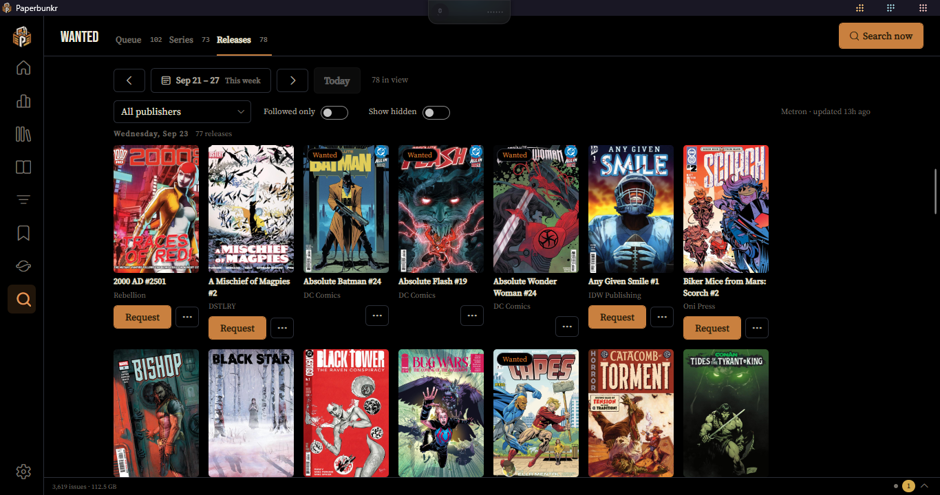 The Releases tab, a week of new releases